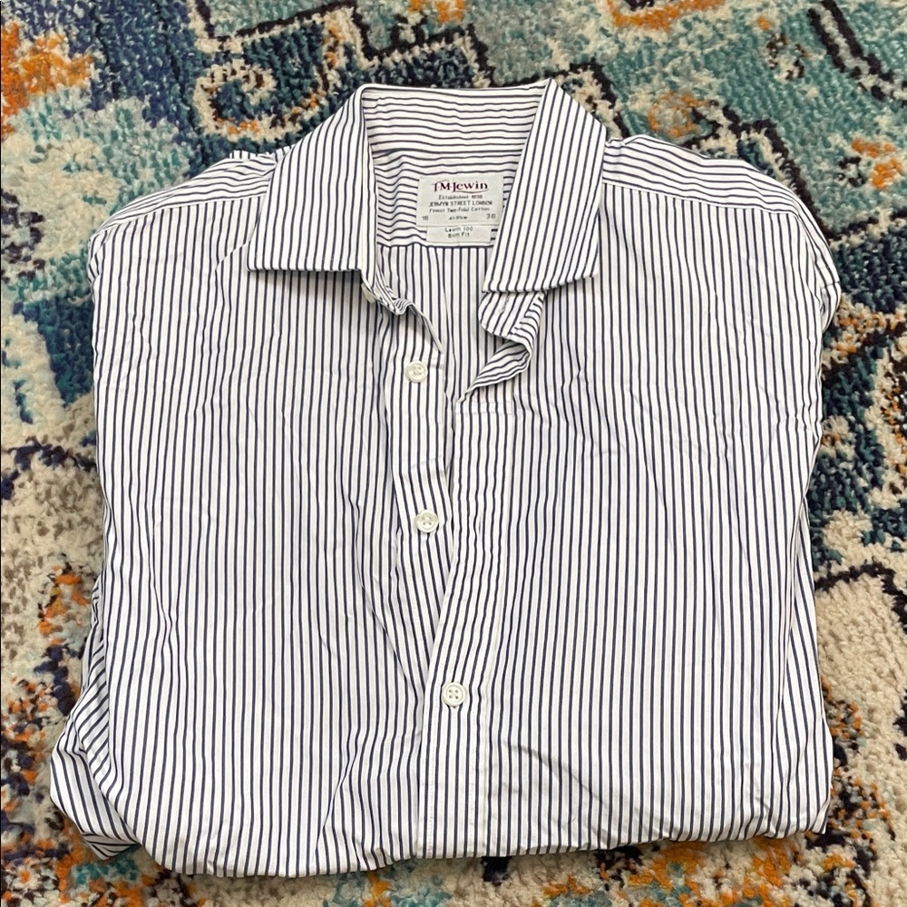 T.M.Lewin Men's Striped Button Down Shirt - Navy